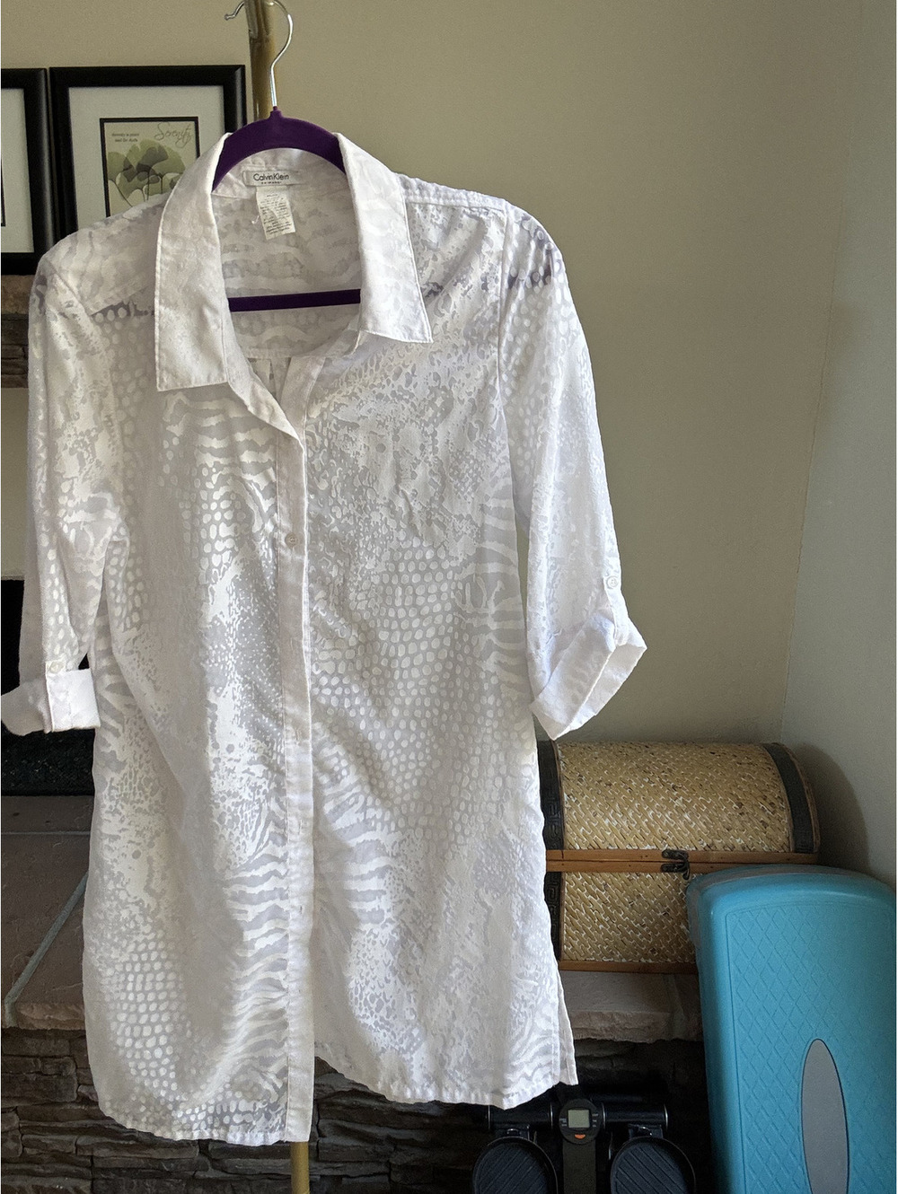 Calvin Klein Sheer animal-print button-down swim cover-up Size Medium